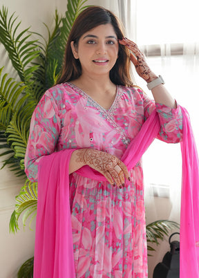 3 Pc Pink Readymade Georgette Suit Set