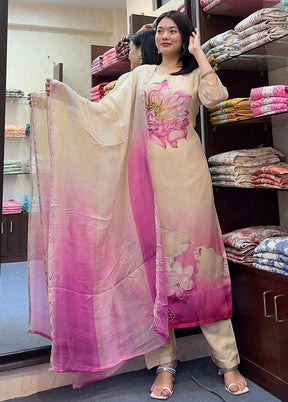 3 Pc Pink Readymade Silk Suit Set