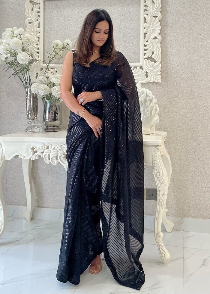 Black Georgette Saree With Blouse Piece