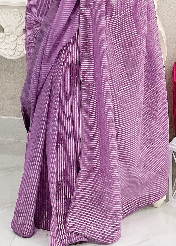 Lavender Georgette Saree With Blouse Piece