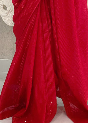 Red Georgette Saree With Blouse Piece