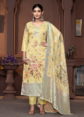 3 Pc Yellow Semi Stitched Viscose Suit Set