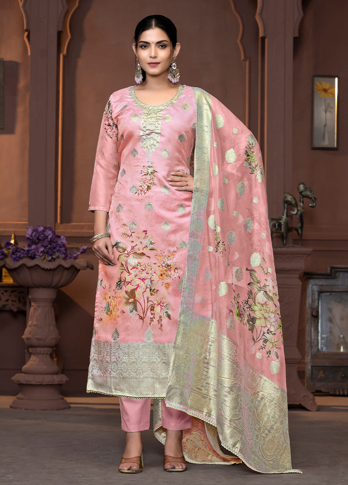 3 Pc Peach Semi Stitched Viscose Suit Set