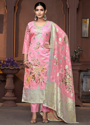 3 Pc Pink Semi Stitched Viscose Suit Set