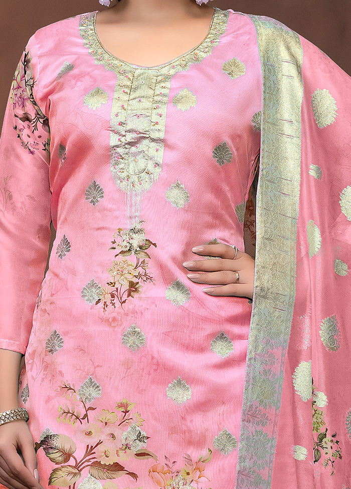 3 Pc Pink Semi Stitched Viscose Suit Set