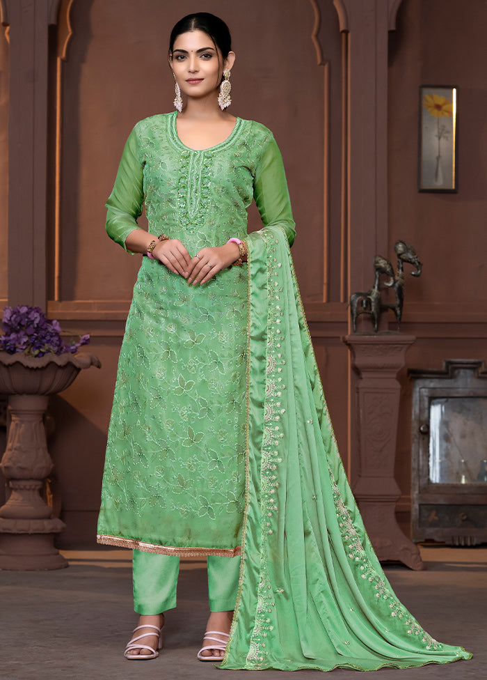 3 Pc Green Semi Stitched Viscose Suit Set