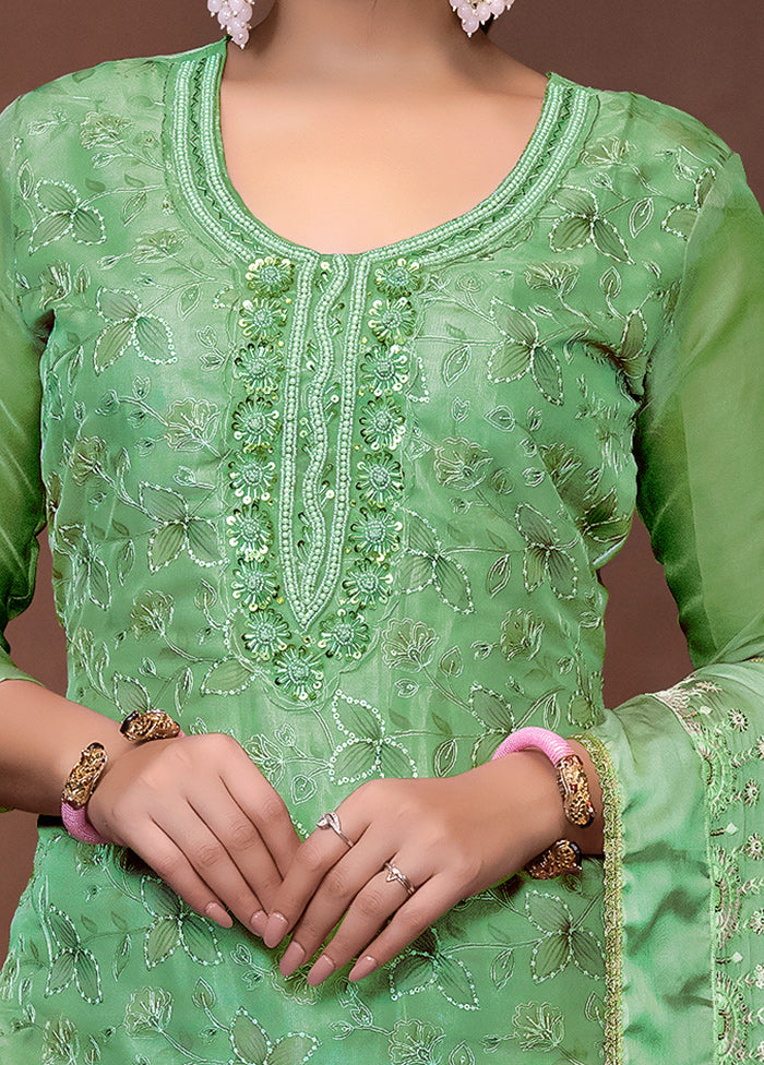 3 Pc Green Semi Stitched Viscose Suit Set