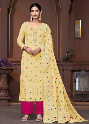 3 Pc Yellow Semi Stitched Silk Suit Set