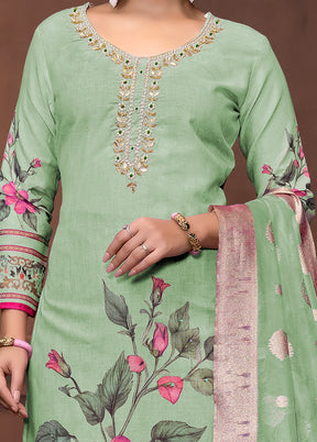 3 Pc Green Semi Stitched Cotton Suit Set