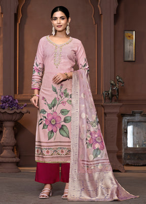 3 Pc Pink Semi Stitched Cotton Suit Set