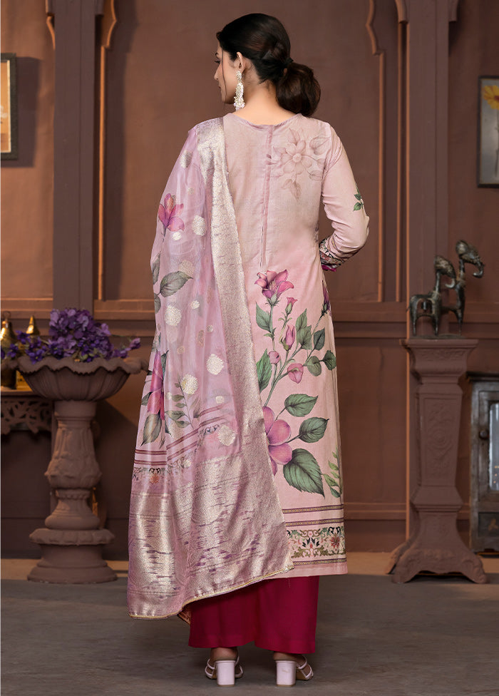 3 Pc Pink Semi Stitched Cotton Suit Set