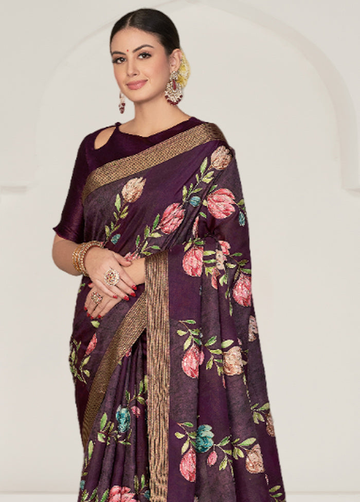 Purple Tussar Silk Saree With Blouse Piece