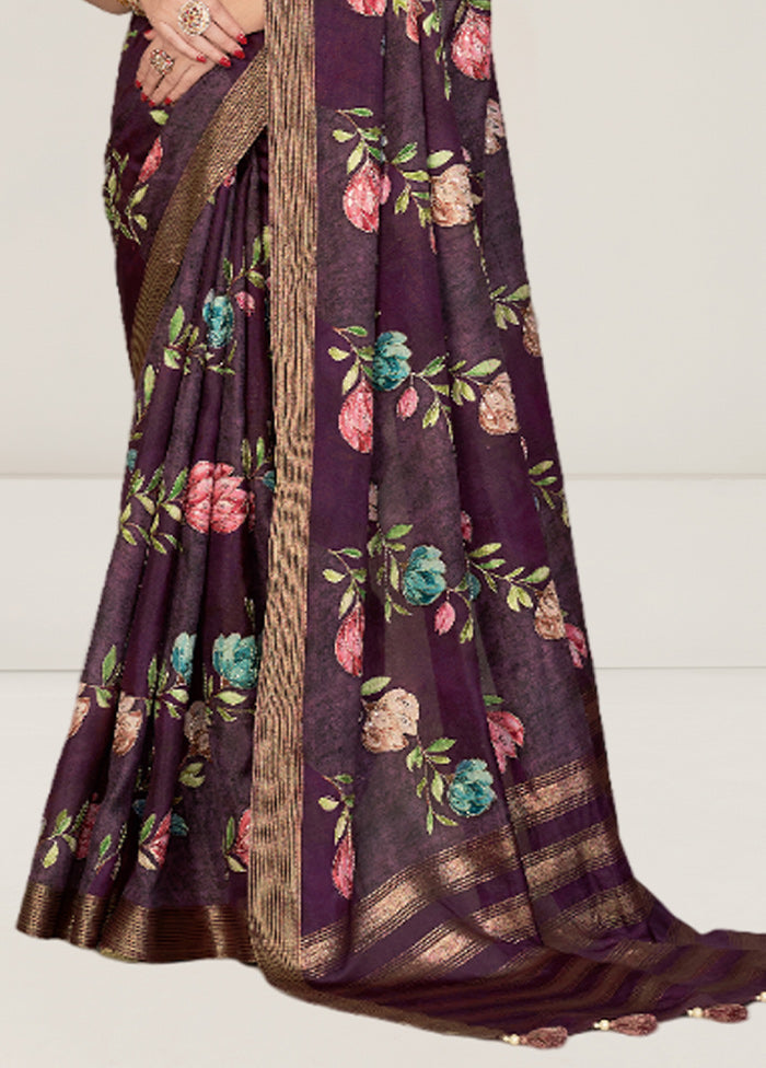 Purple Tussar Silk Saree With Blouse Piece