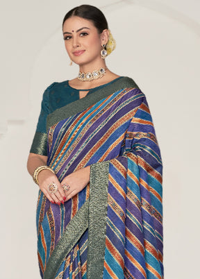 Blue Tussar Silk Saree With Blouse Piece