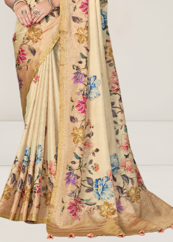 Beige Tussar Silk Saree With Blouse Piece