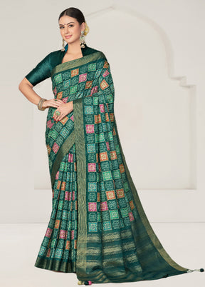 Green Tussar Silk Saree With Blouse Piece