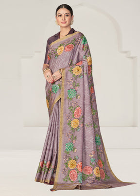 Lavender Tussar Silk Saree With Blouse Piece