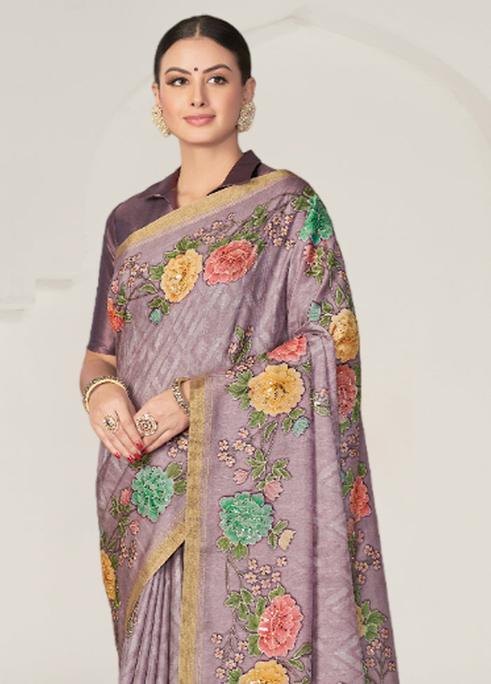 Lavender Tussar Silk Saree With Blouse Piece