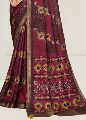 Maroon Tussar Silk Saree With Blouse Piece