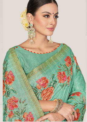 Sea Green Tussar Silk Saree With Blouse Piece