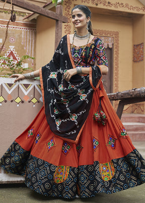 3 Pc Orange Viscose Readymade Lehenga Set