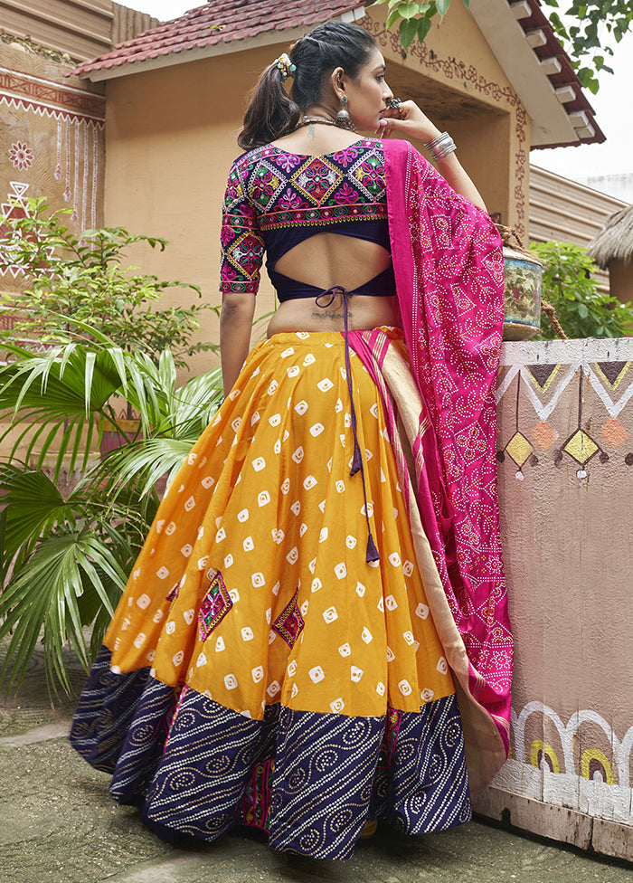 3 Pc Yellow Cotton Readymade Lehenga Set