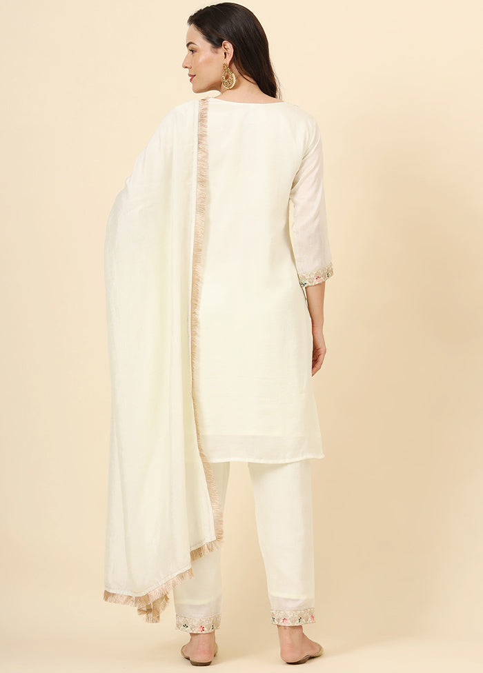 3 Pc Off White Readymade Silk Suit Set