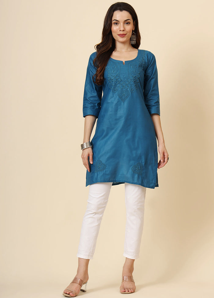 Teal Blue Readymade Cotton Kurti