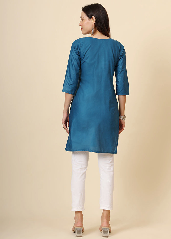 Teal Blue Readymade Cotton Kurti