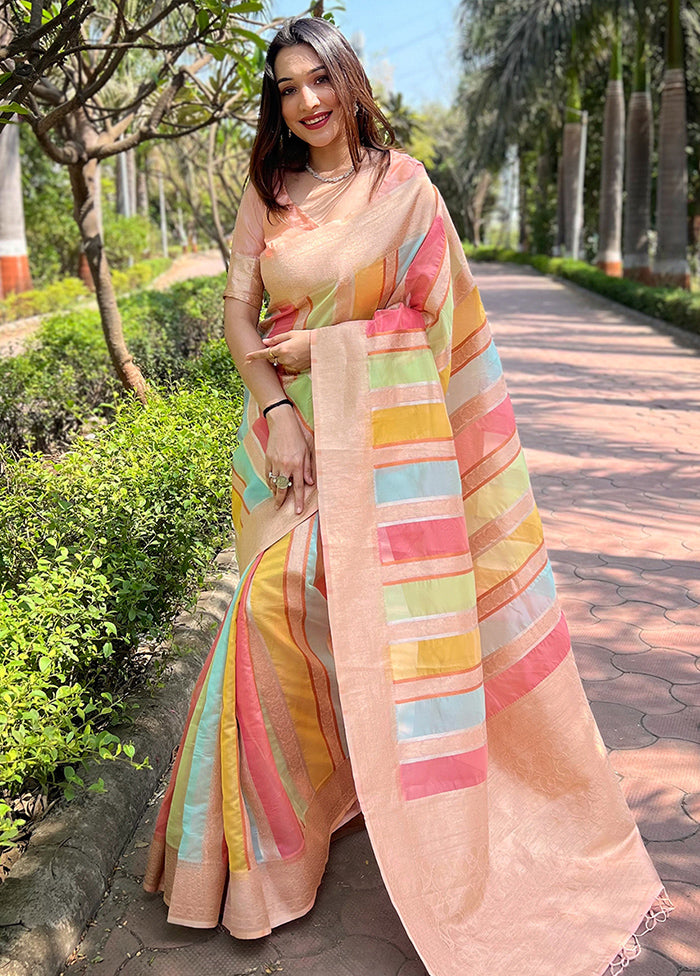 Light Peach Organza Saree With Blouse Piece