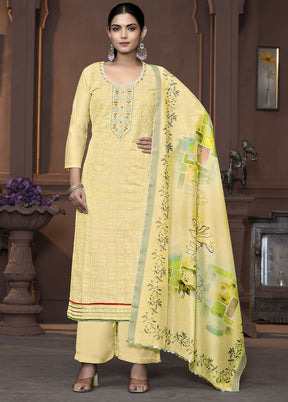 3 Pc Yellow Semi Stitched Silk Suit Set