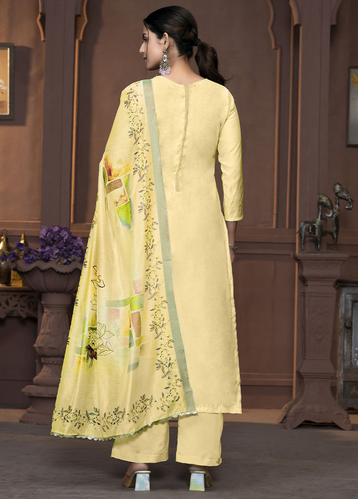 3 Pc Yellow Semi Stitched Silk Suit Set