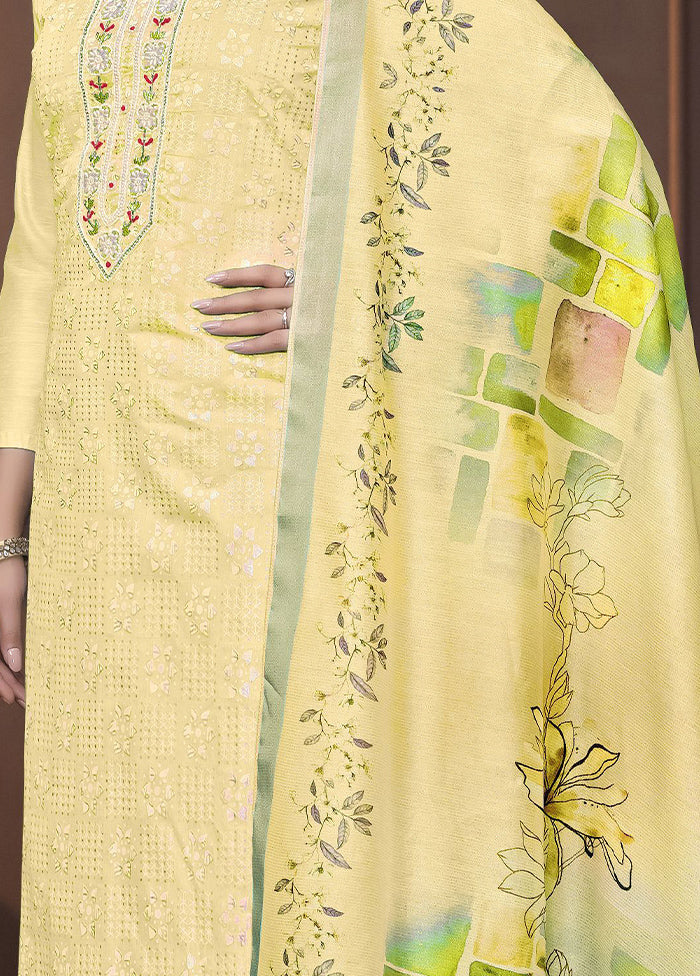 3 Pc Yellow Semi Stitched Silk Suit Set