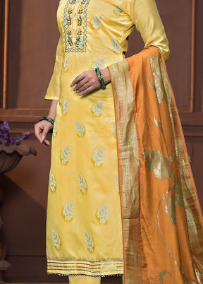 3 Pc Yellow Semi Stitched Silk Suit Set