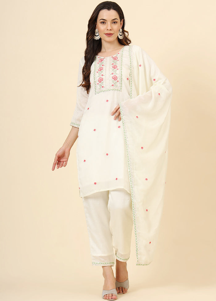 3 Pc Off White Readymade Silk Suit Set