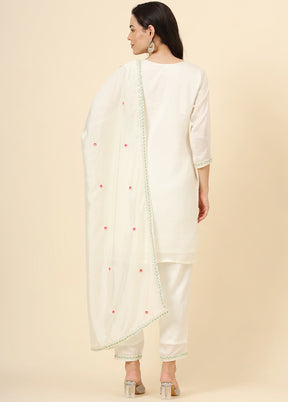 3 Pc Off White Readymade Silk Suit Set