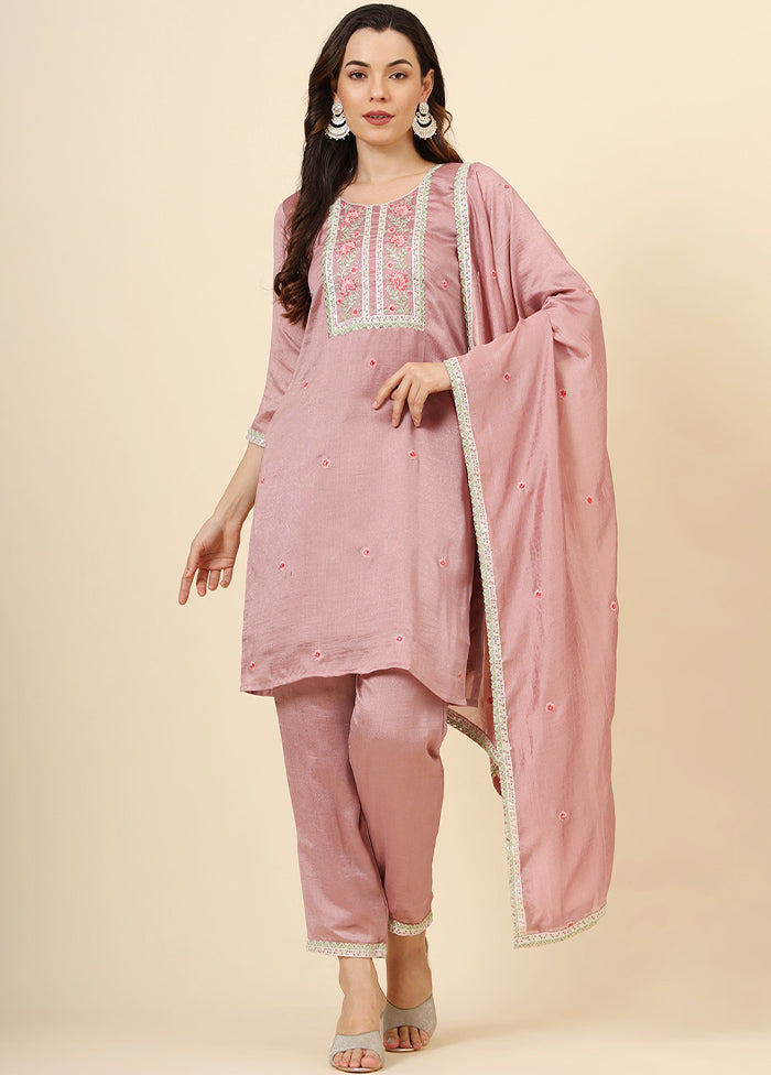 3 Pc Pink Readymade Silk Suit Set