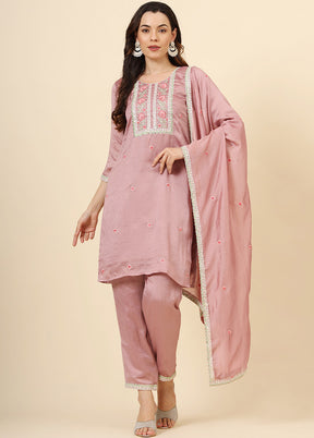 3 Pc Pink Readymade Silk Suit Set