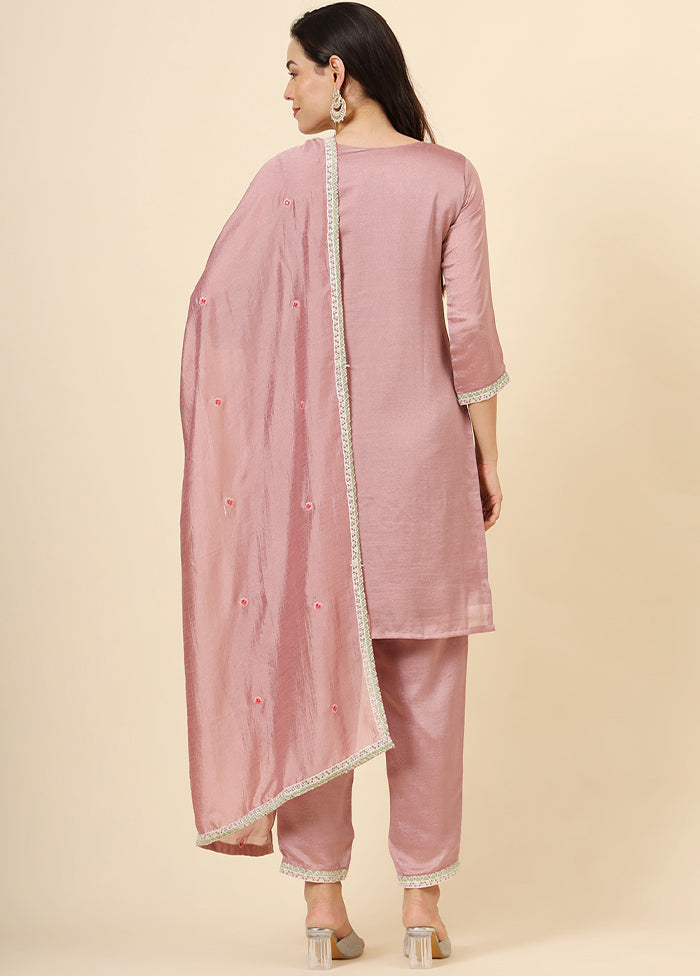 3 Pc Pink Readymade Silk Suit Set