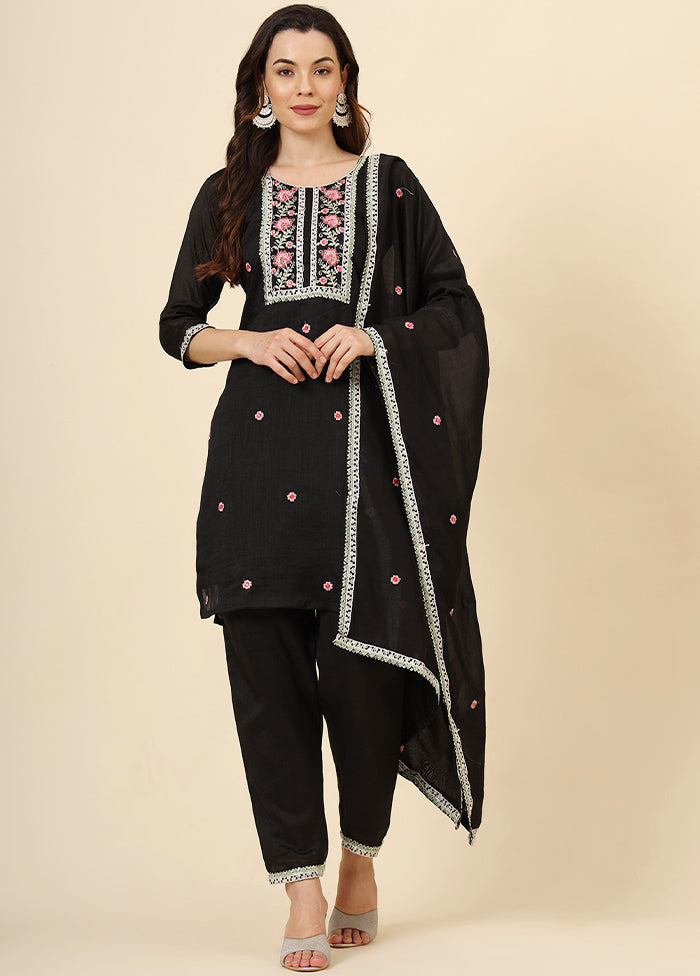 3 Pc Black Readymade Silk Suit Set