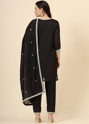 3 Pc Black Readymade Silk Suit Set