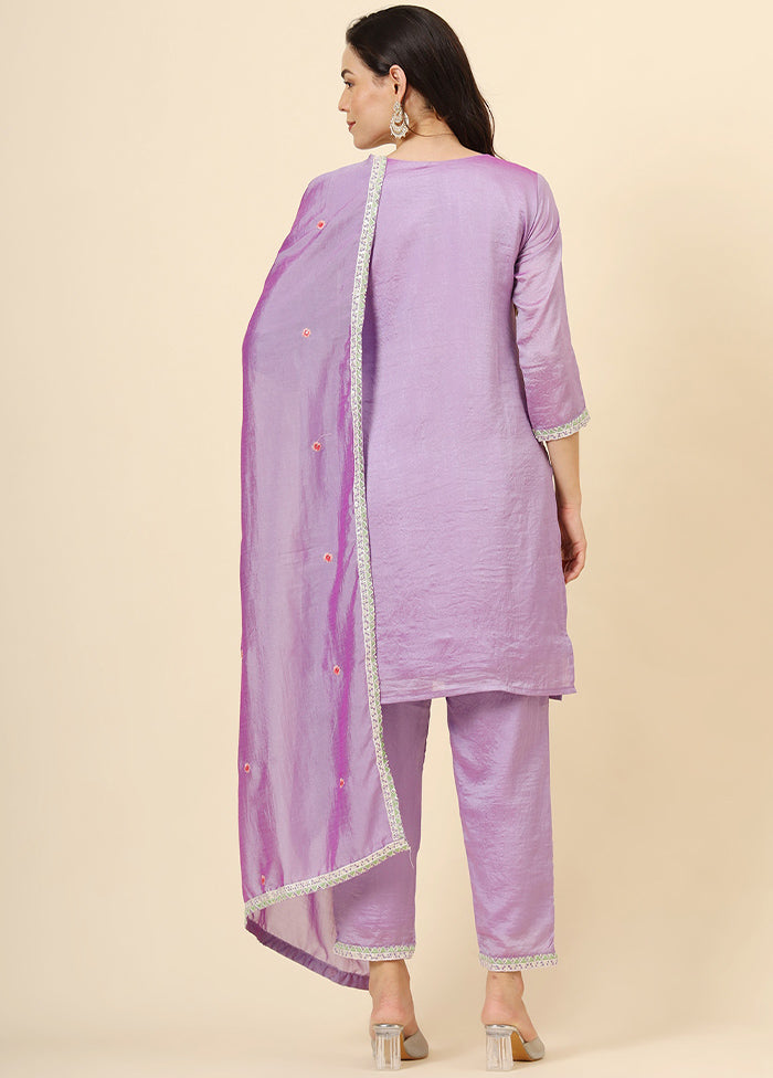 3 Pc Purple Readymade Silk Suit Set