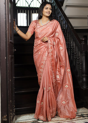 Rust Dupion Silk Saree With Blouse Piece