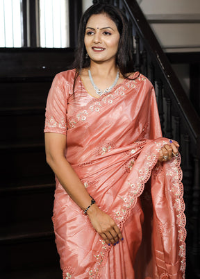 Rust Dupion Silk Saree With Blouse Piece