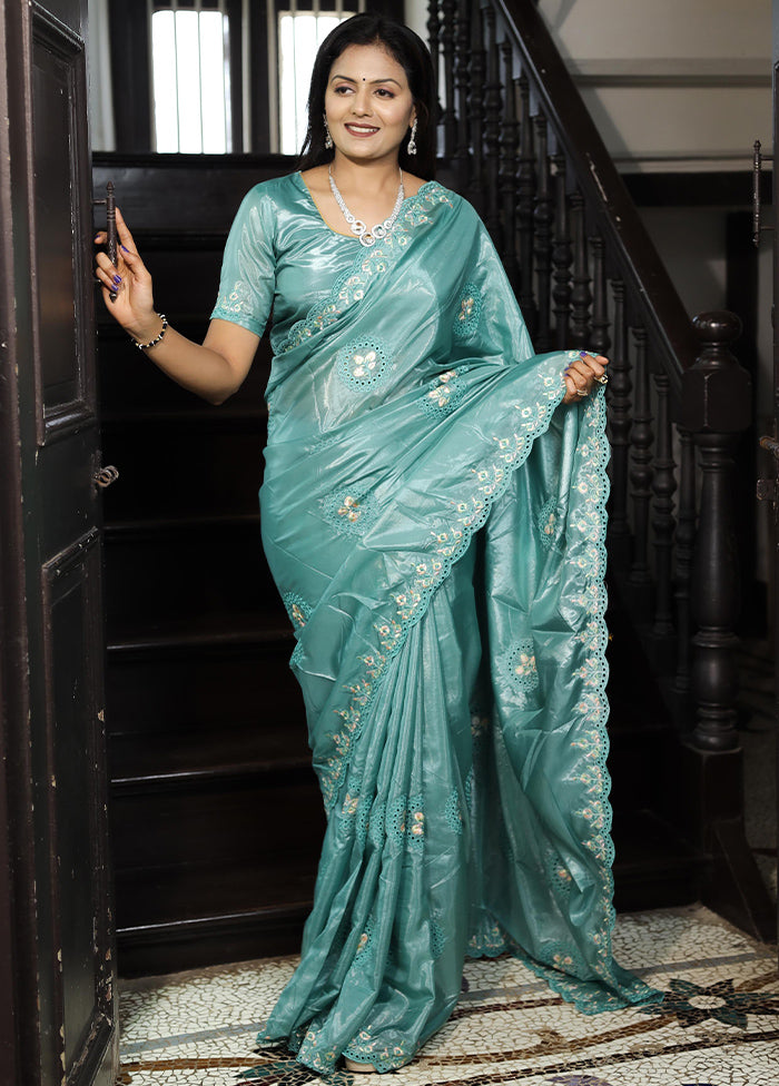 Blue Dupion Silk Saree With Blouse Piece