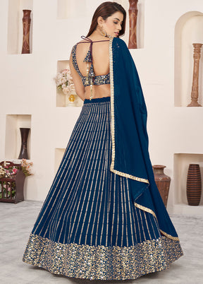 3 Pc Blue Georgette Semi Stitched Lehenga Set