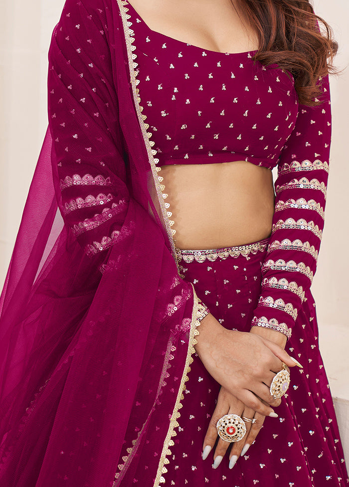 3 Pc Pink Georgette Semi Stitched Lehenga Set