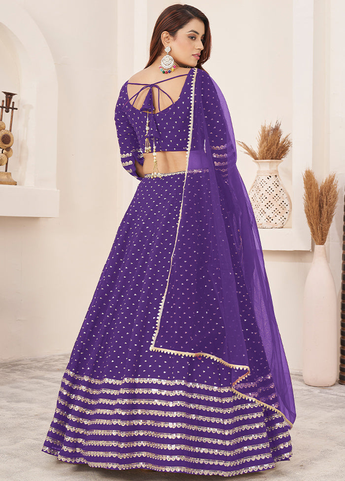 3 Pc Purple Georgette Semi Stitched Lehenga Set