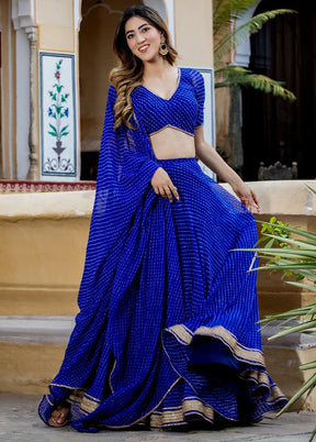 3 Pc Blue Georgette Semi Stitched Lehenga Set