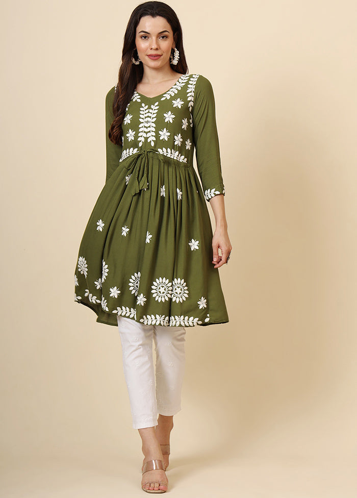 Green Readymade Rayon Kurti